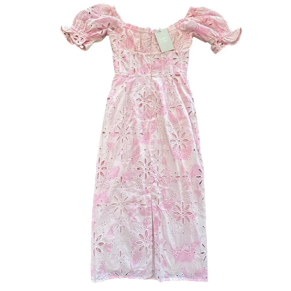 Sabo Luxe Jhene Midi Dress NWT Pink Eyelet Cloud Tie Dye Size 4 - Picture 4 of 9